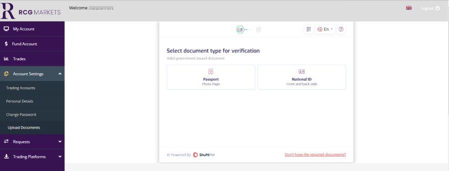 Review of RCG Markets’ User Account — Verify your data