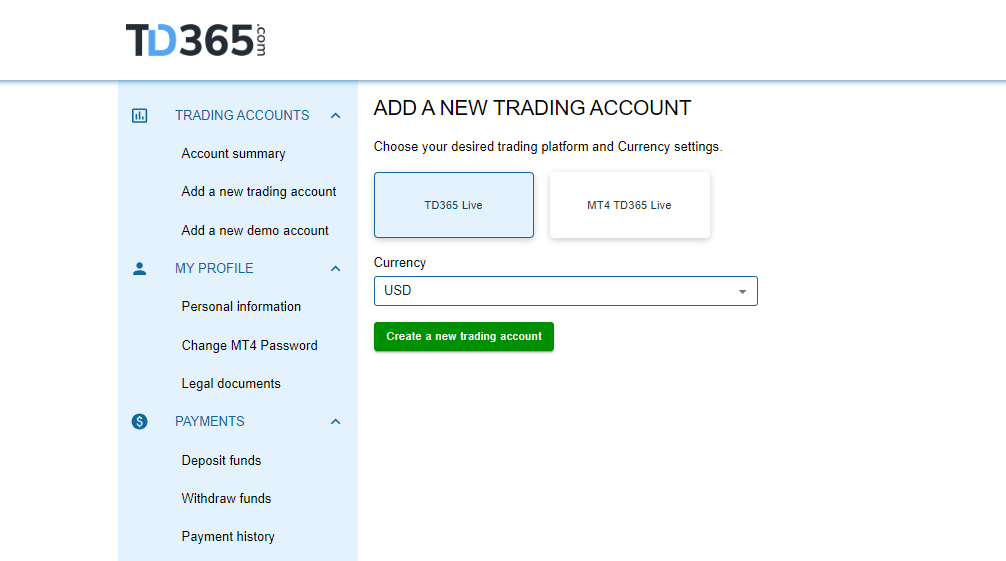 Review of TD365’s User Account — Account opening