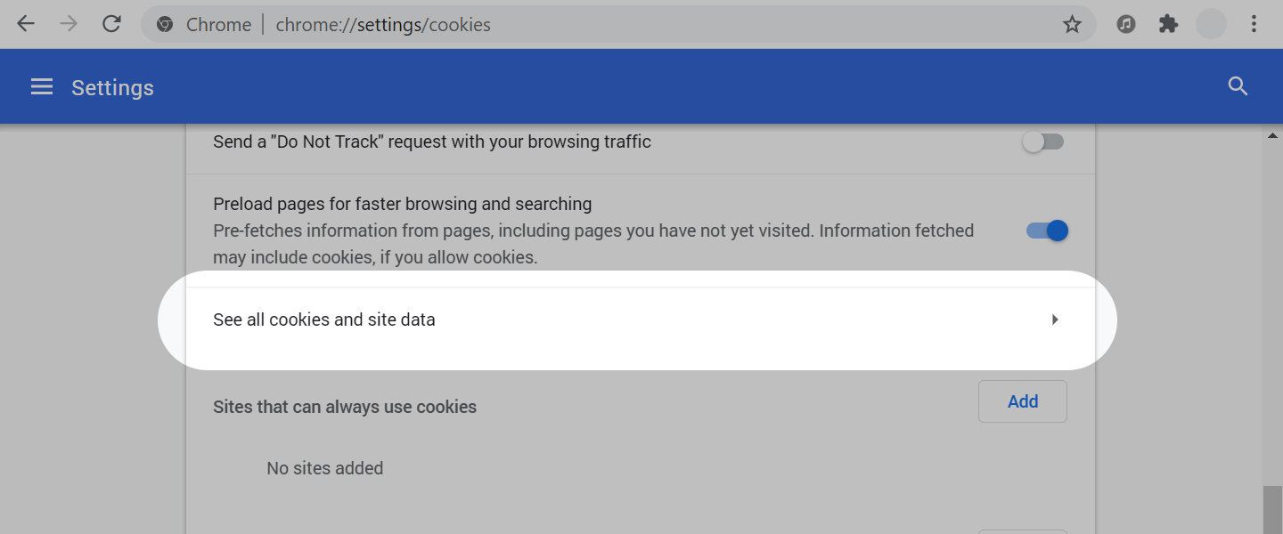 Google Chrome - Alle Cookies und Site-Daten