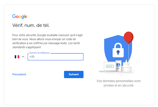 Gmail – Vérification du numéro de téléphone