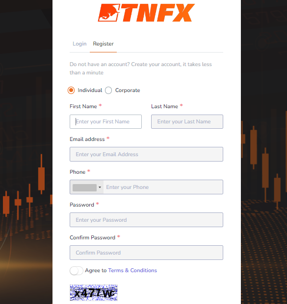 Обзор TNFX — Форма регистрации