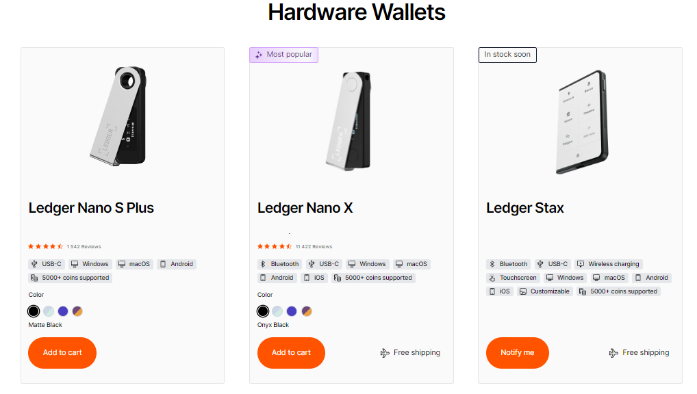 Ledger Hardware crypto wallets.
Ledger.com