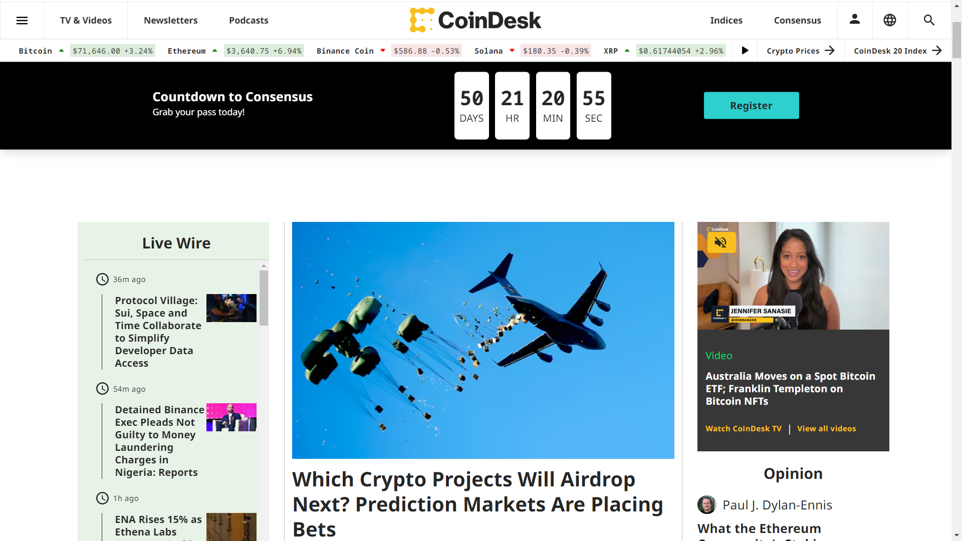 CoinDesk web sitesi