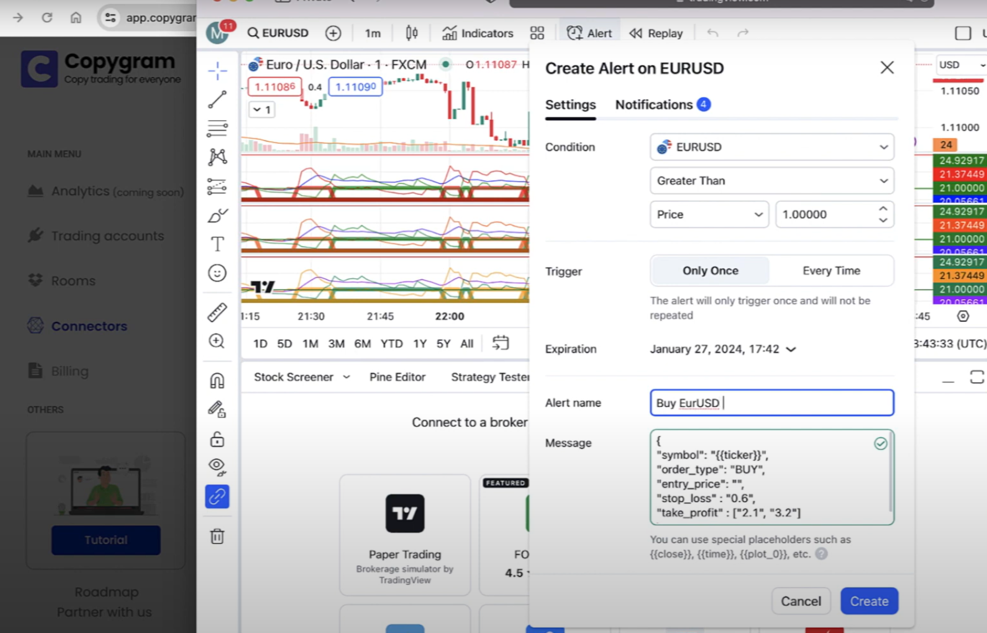 Copygram.app screen showing tradingview integration (courtesy copygram.app)