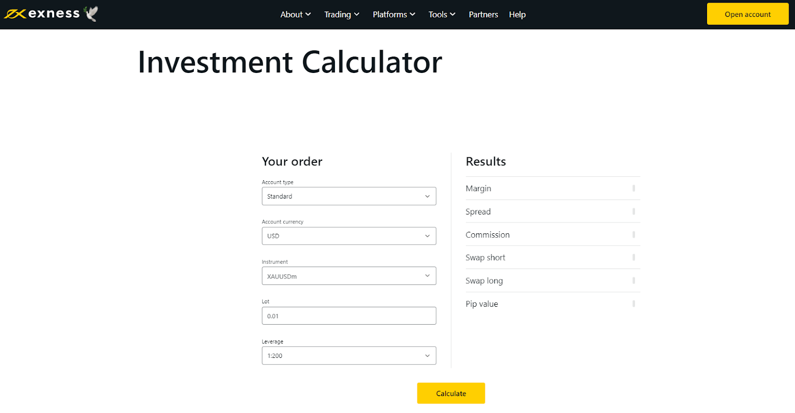 Alat yang berguna dari Exness - Kalkulator Investasi