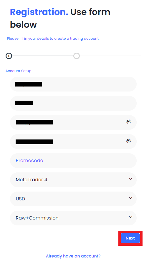 Review of FXPIG’s User Account — Filling out the registration form
