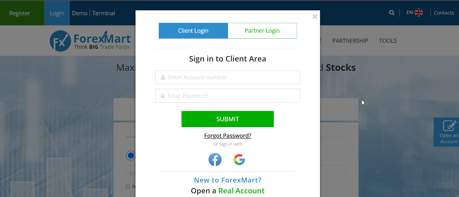 Review ForexMart — Log in