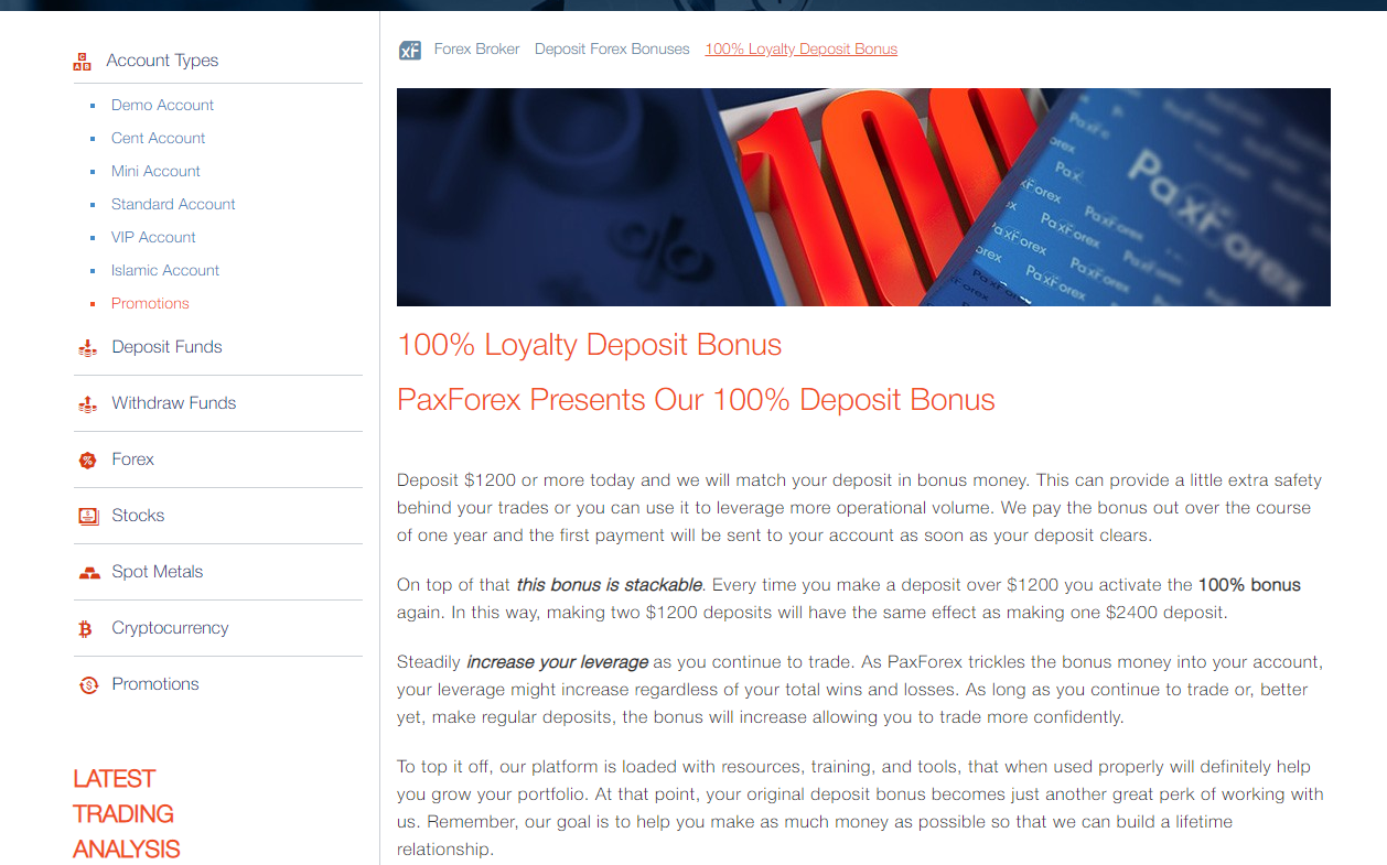 PaxForex Review - 100% bonus for deposits