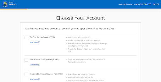 RBC Direct Investing Review — Selecting your account type