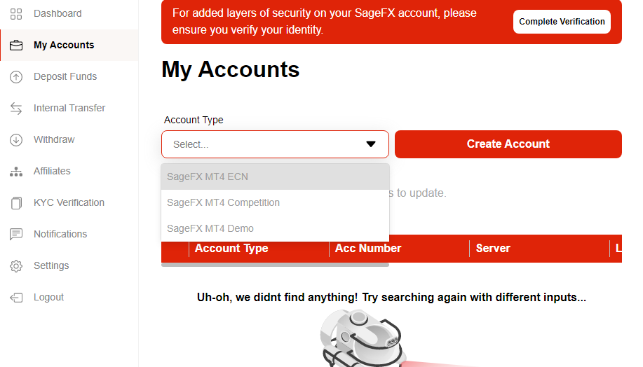 Review of Sage FX’s User Account — Opening an account