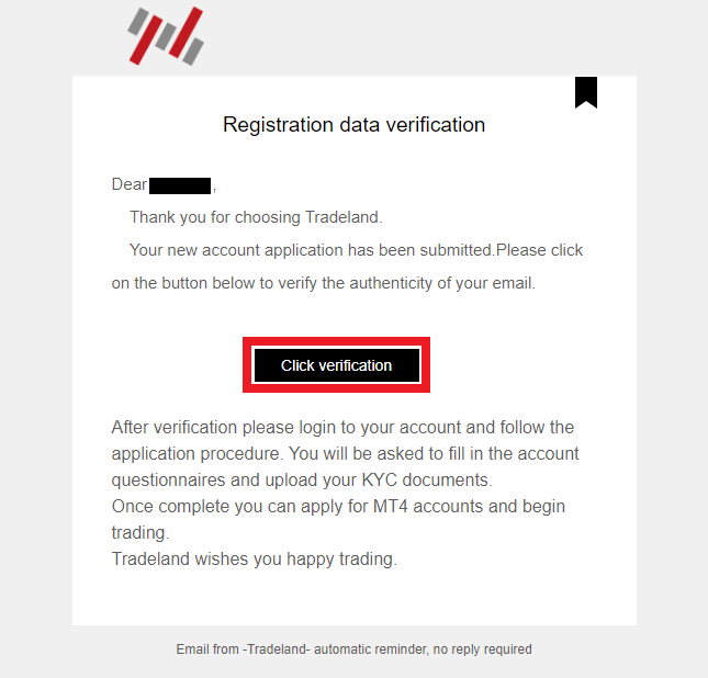 Review of TradeLandFX’s User Account — Email confirmation of registration