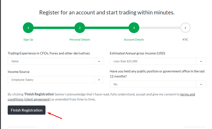 Juno Markets ' 用户账户 - 输入财务数据