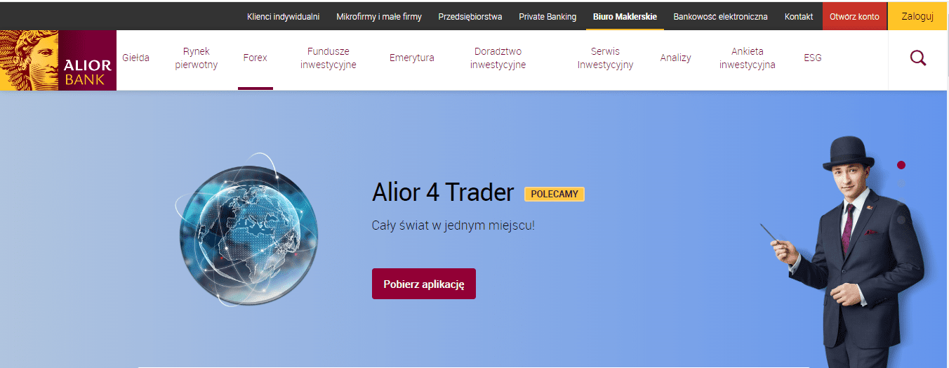 Przegląd konta użytkownika Alior Trader- rozpoczęcie rejestracji