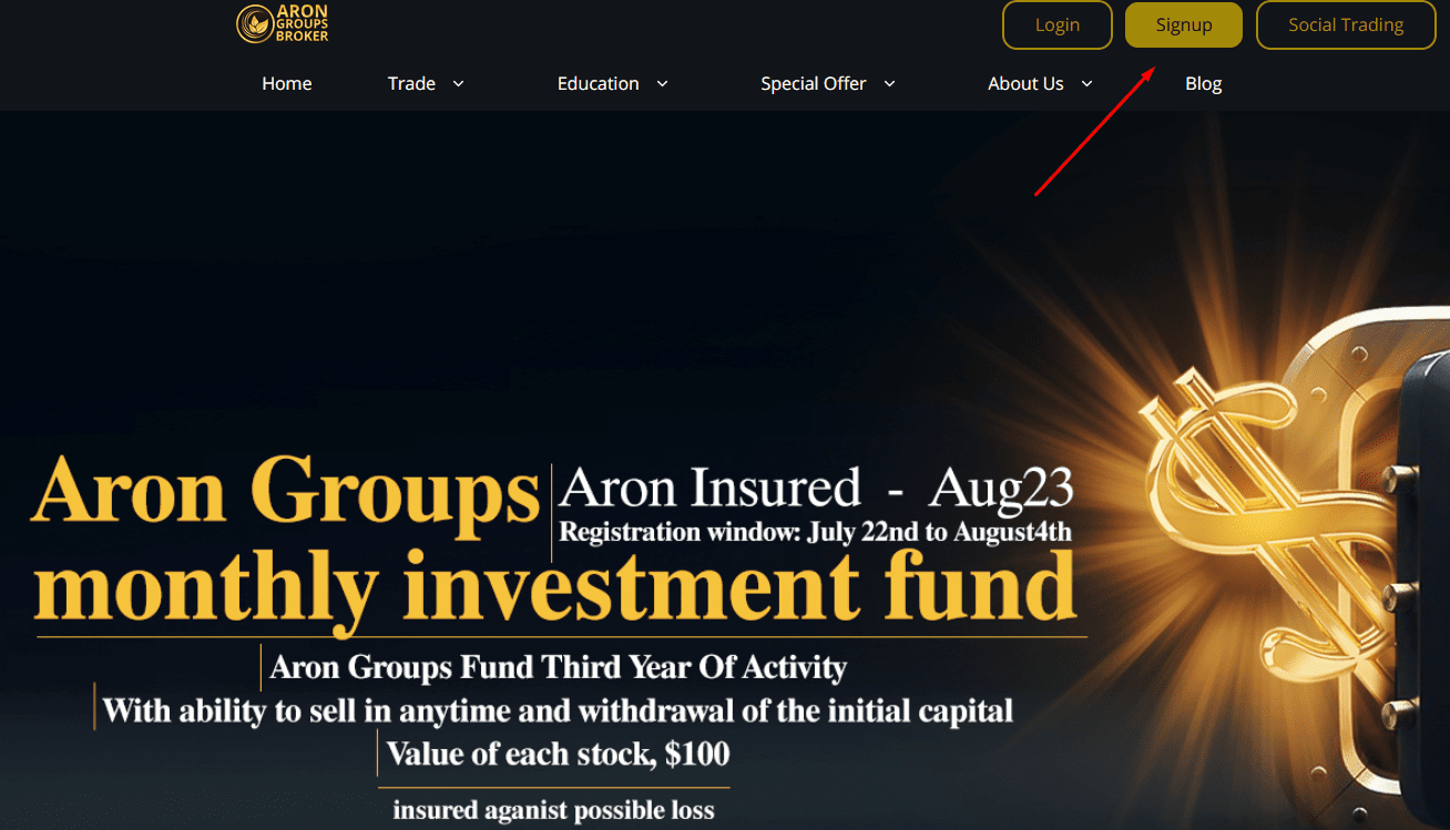 Review of Aron Groups’ User Account — Initiate registration