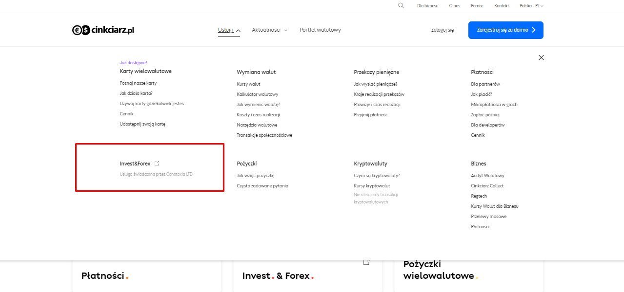 Przegląd konta użytkownika Cinkciarz.pl- Przejdź do strony internetowej dla inwestorów Forex