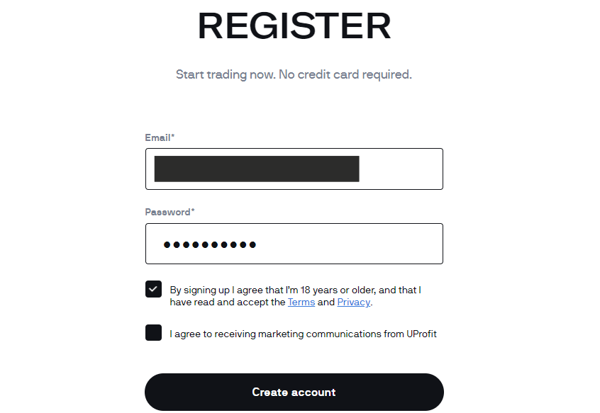 Review of Uprofit’s User Account — Complete the forms