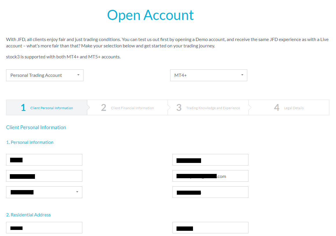 Revisión de JFD Brokers' Cuenta de usuario - Abrir una cuenta real