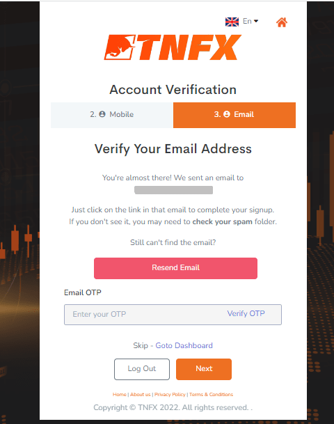 TNFX Revisión - Verificación del correo electrónico