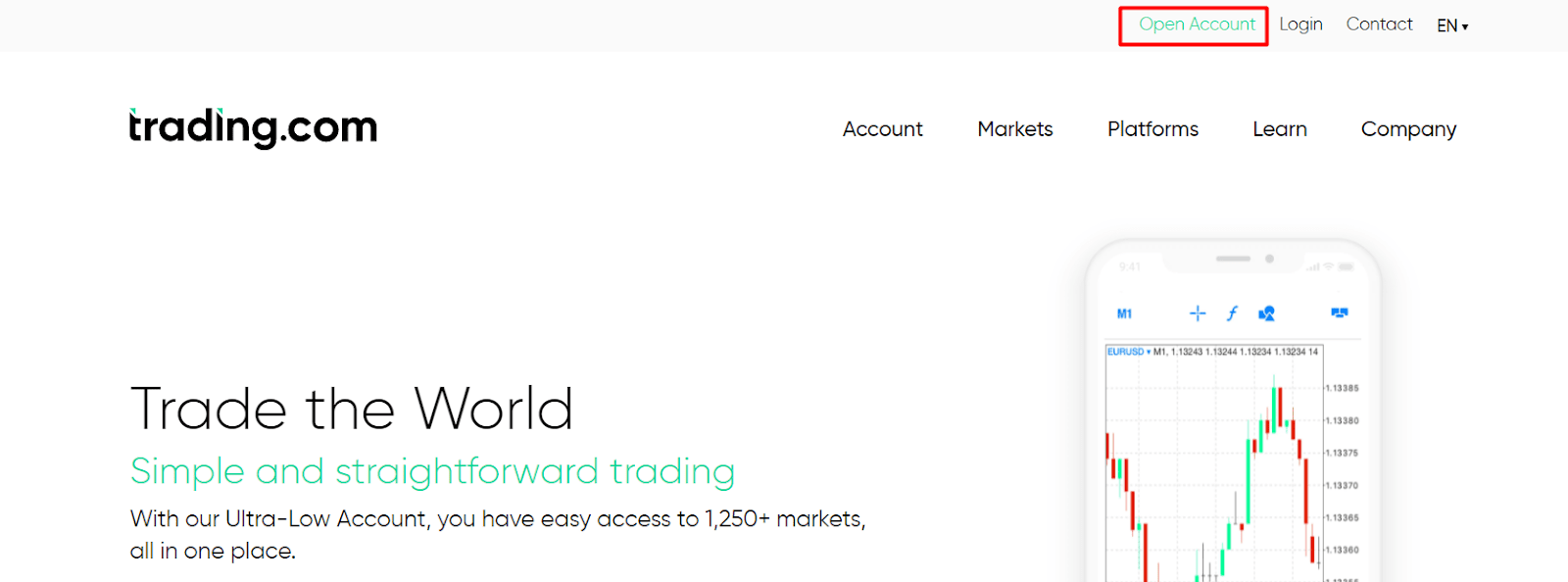 Trading.com Přehled - Otevření účtu