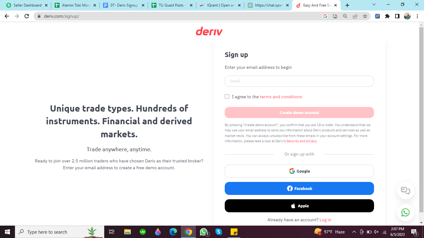 How to  register a Deriv demo account