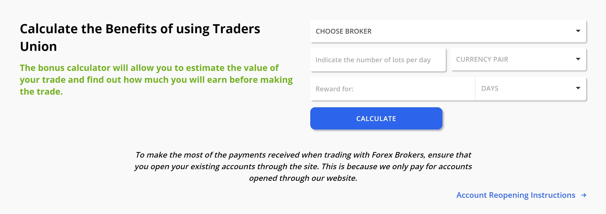 Select the broker, account type, and currency pair