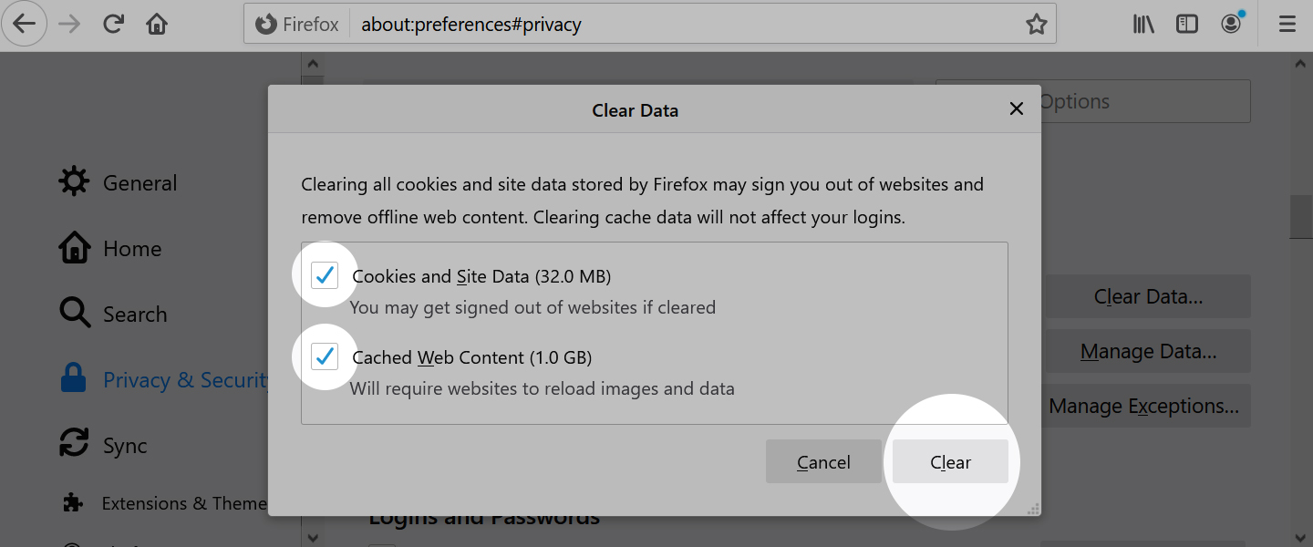 Mozilla Firefox - Clear Data