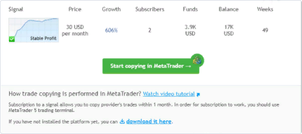you will see a window on MQL5 to confirm your subscription