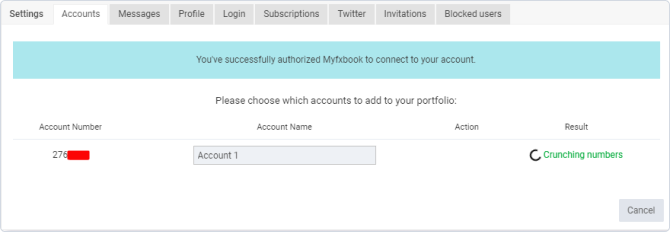 your trading account will be added under Accounts in the Settings menu