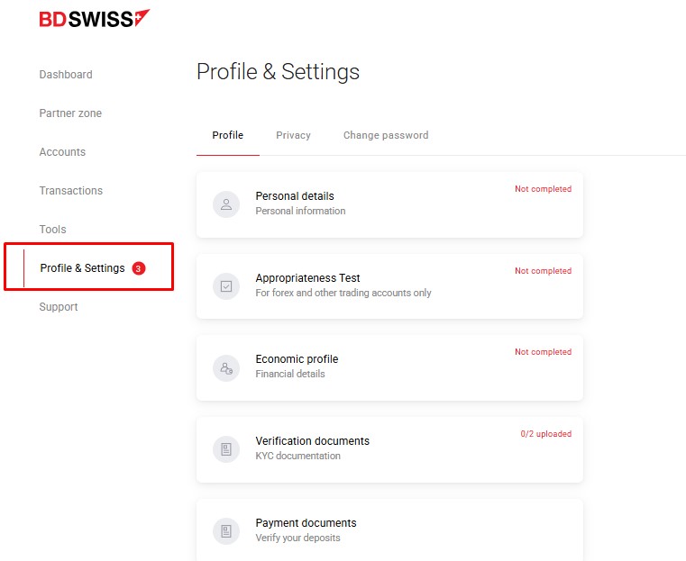 BDSwiss registration form