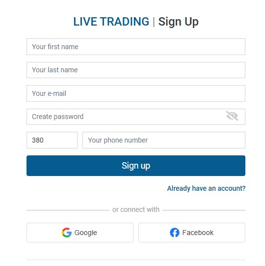 easyMarkets registration form