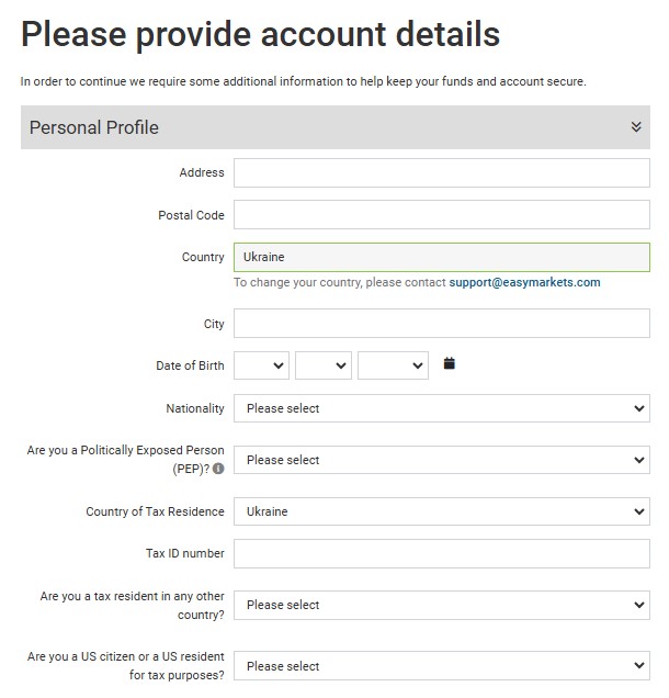 easyMarkets verification