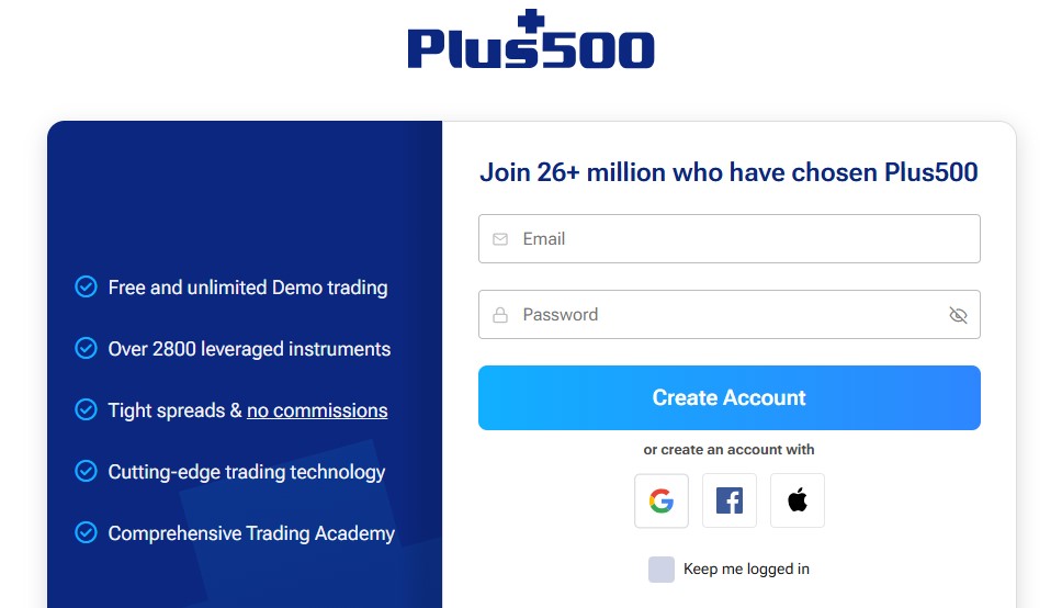 Plus500 registration form