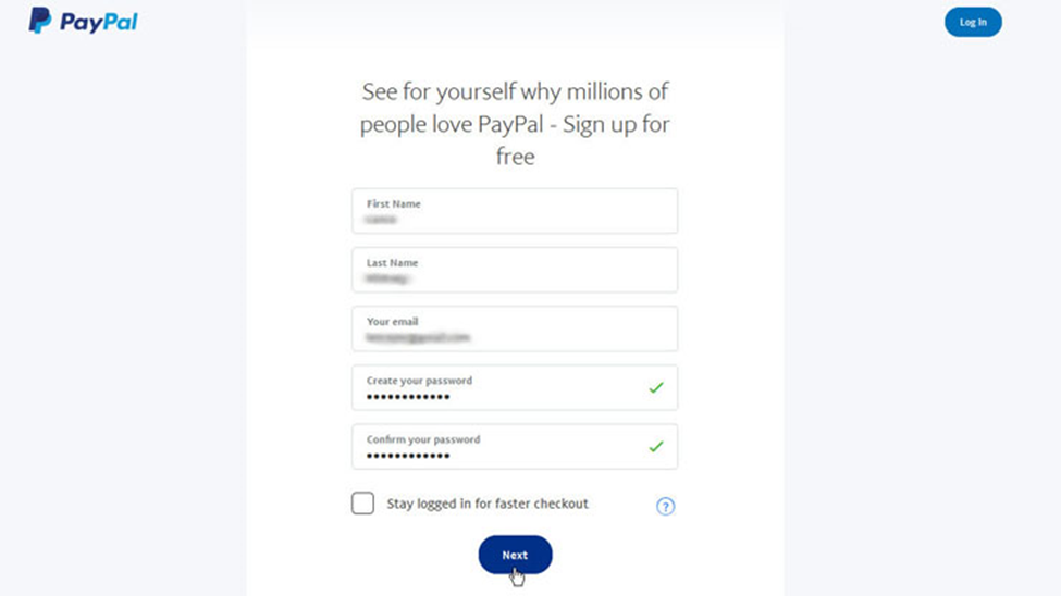 Создание учетной записи Paypal с новым адресом электронной почты

