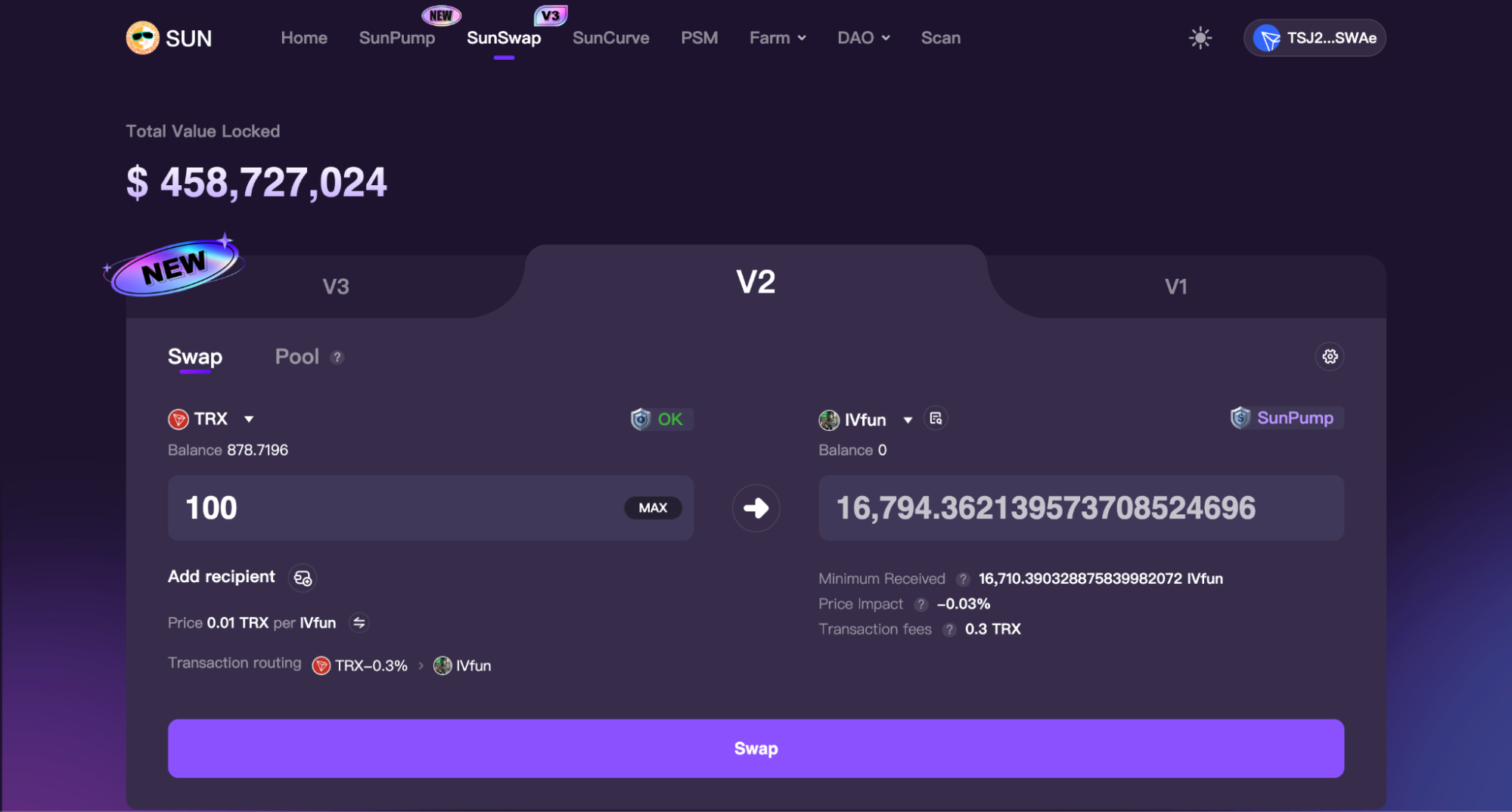 Покупка токенов на SunPump