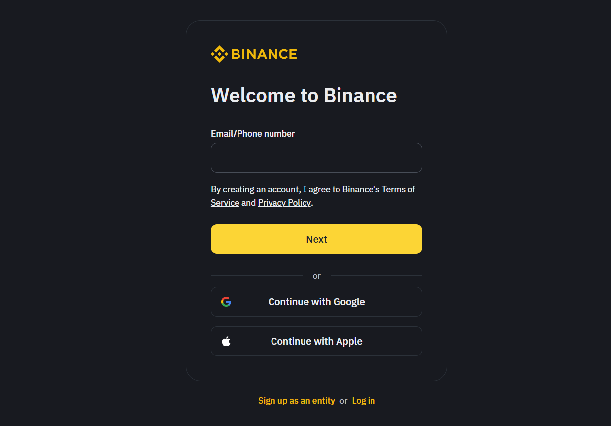 Регистрация на Binance