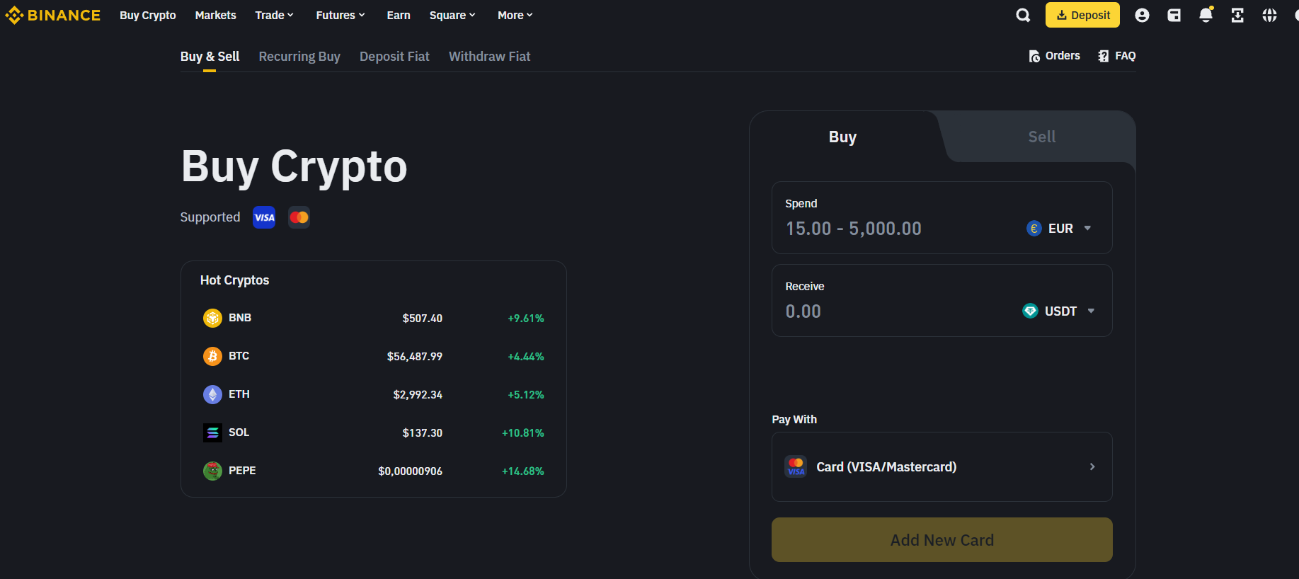 Покупка криптовалюты на Binance