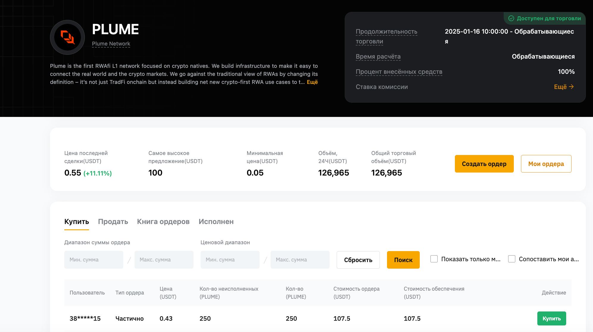 Пример премаркет-торгов на Bybit