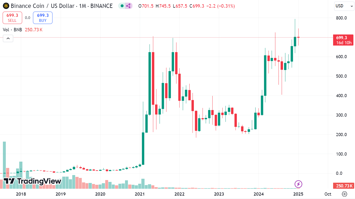 Пример: исторический график курса платформенной криптовалюты BNB/USD