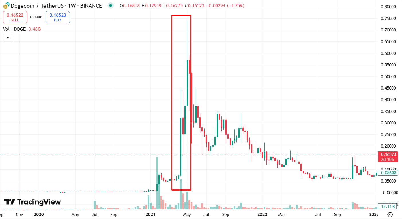 Взлет DOGE в 2021 году на фоне влияния китой и твитов Илона Маска