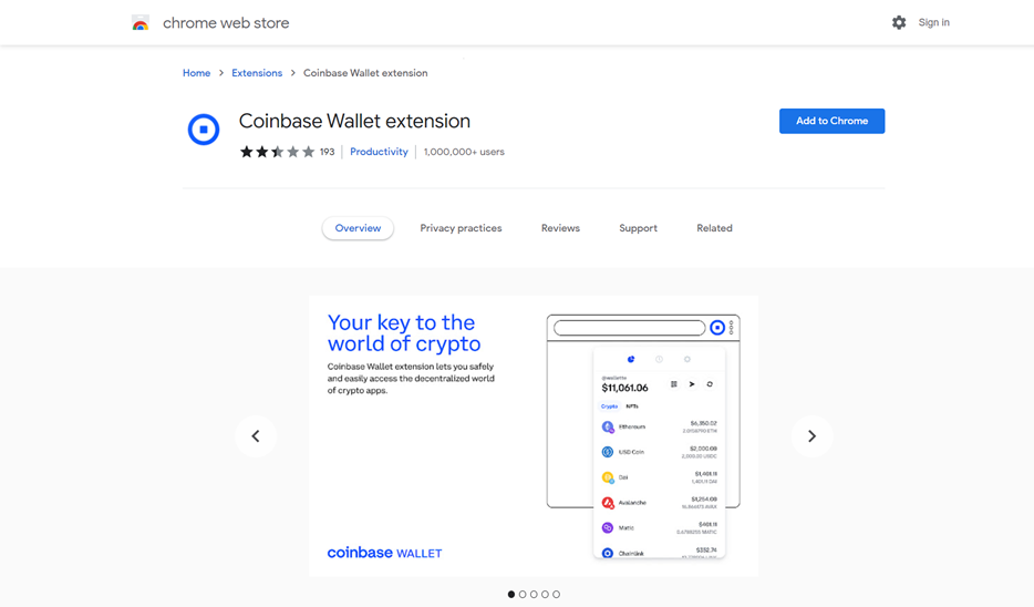 Coinbase Wallet в интернет-магазине Chrome