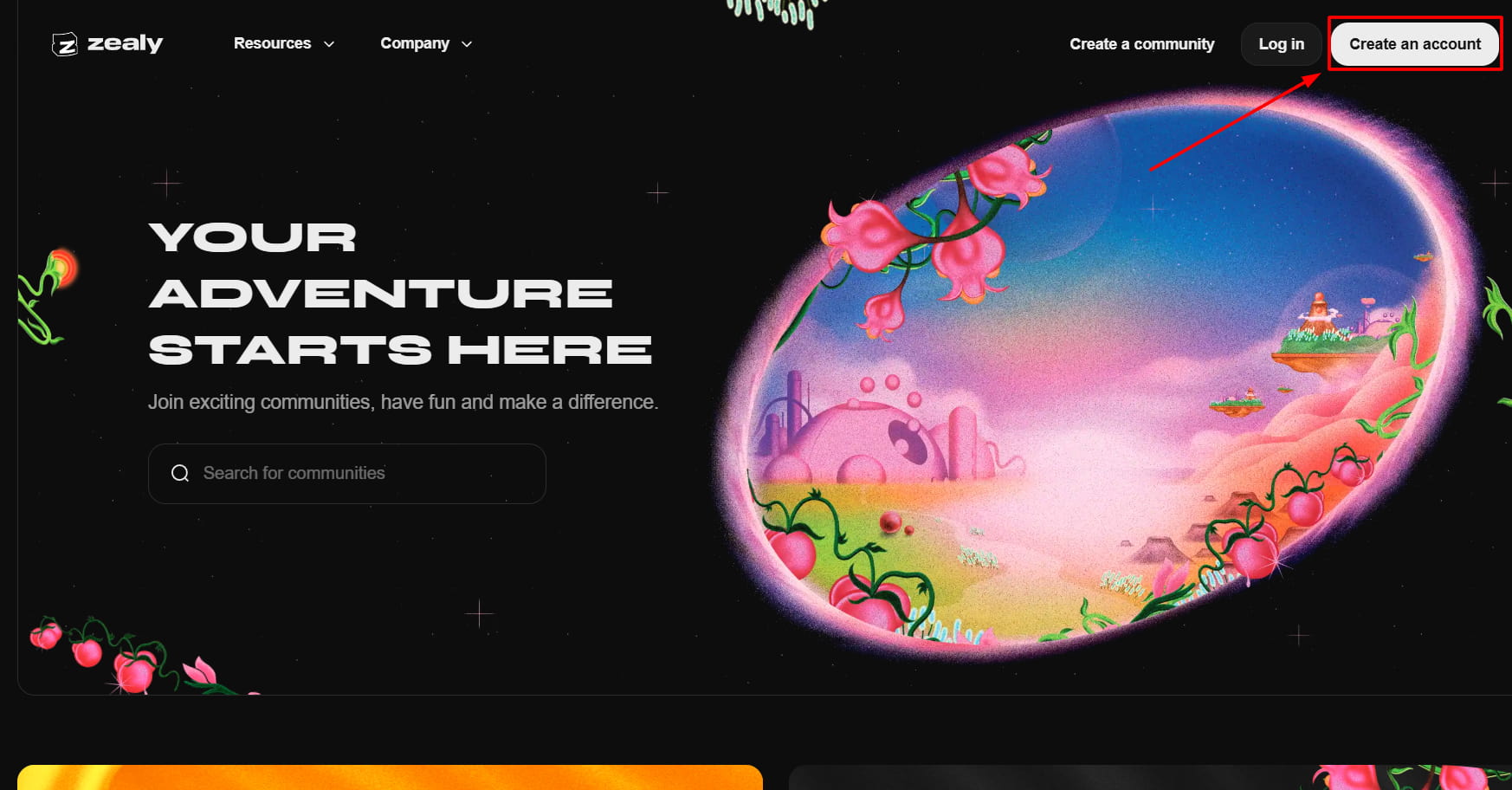 Кнопка Create an account на Zealy