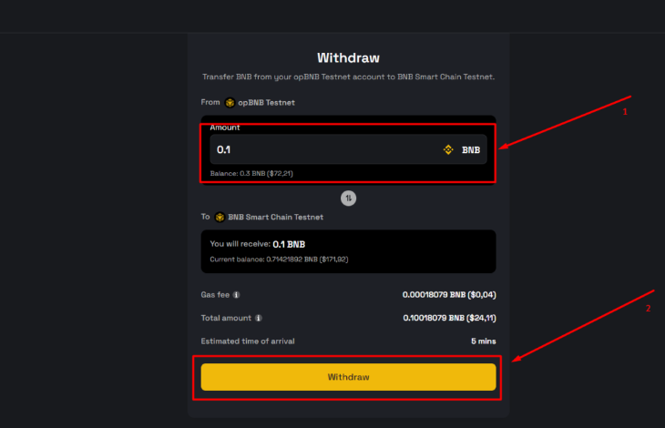 Перевод части токенов на BNB Chain Testnet