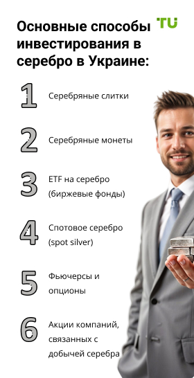 Основные способы инвестирования в серебро в Украине