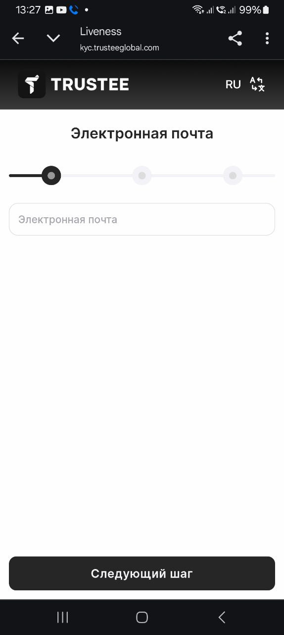 Поле ввода электронной почты на Trustee