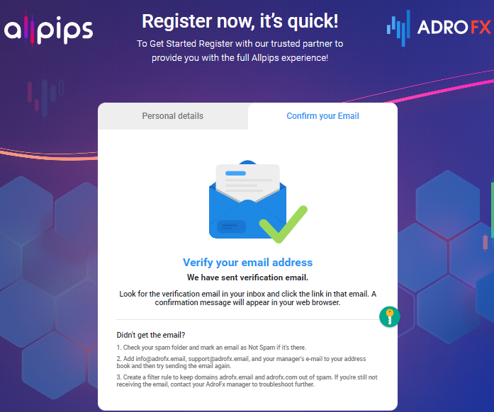 Обзор Allpips — Подтверждение электронной почты