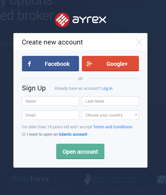 Обзор Ayrex - Регистрация
