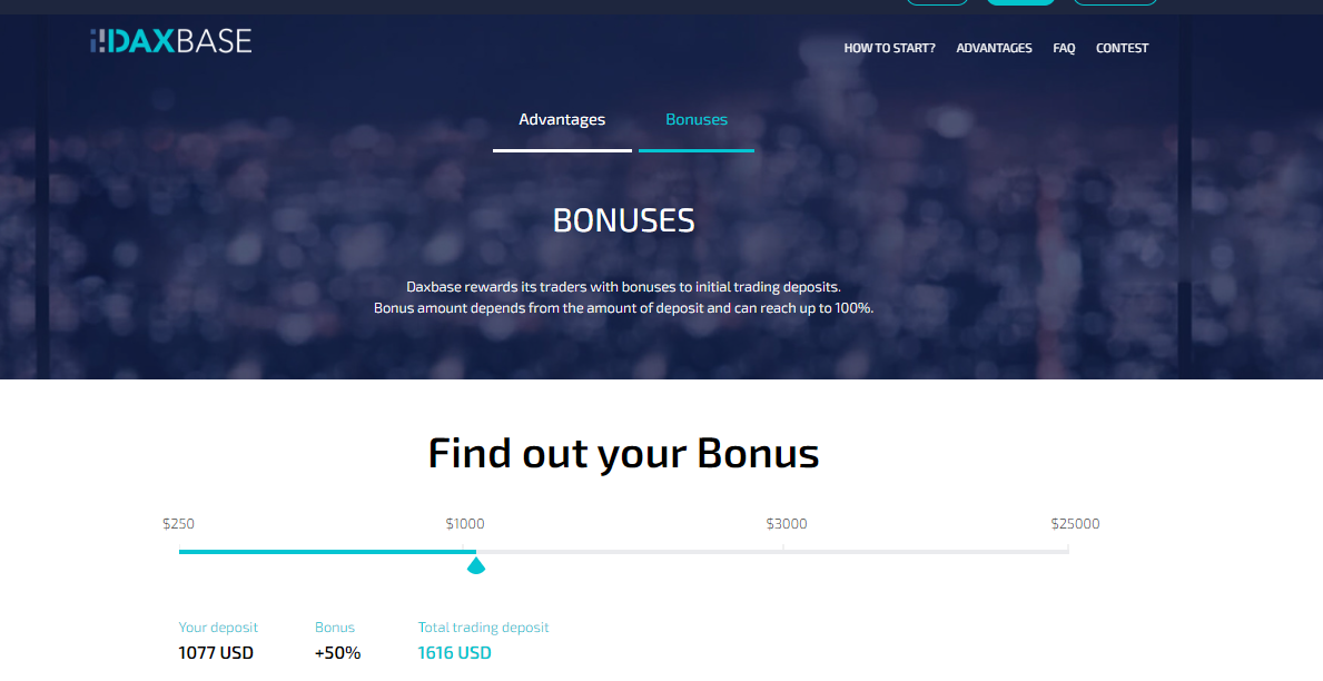 Бонусы Daxbase — Welcome Bonus