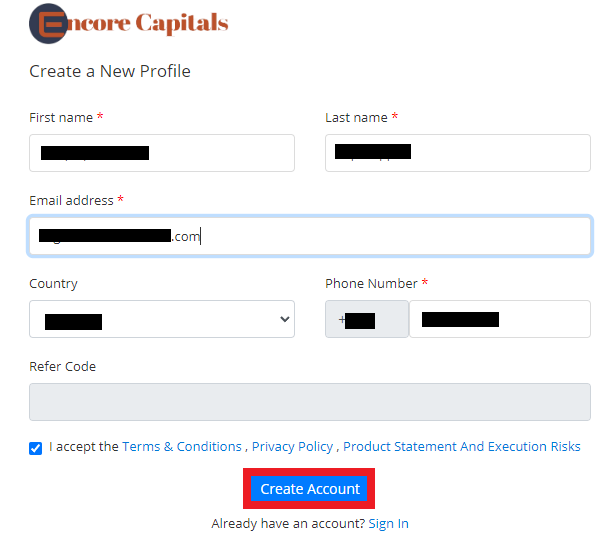 Обзор ECR Capitals - Регистрация аккаунта
