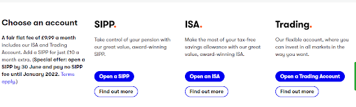 Обзор Interactive Investor - Выбор типа счета