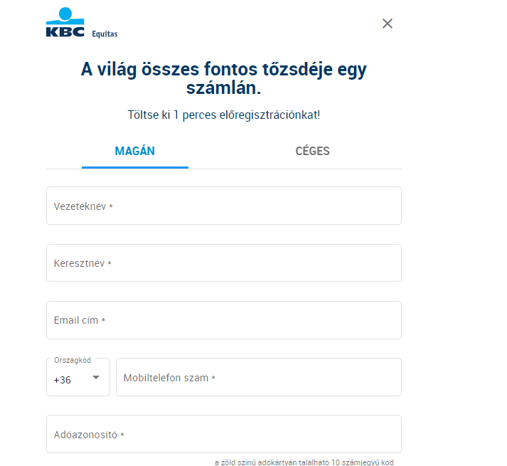 Обзор KBC Equitas - Заполнение регистрационной формы